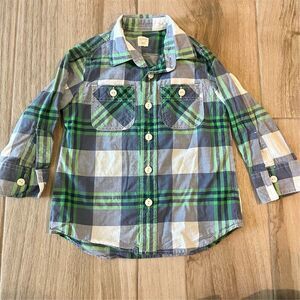 Crewcuts Boys Plaid Long Sleeve Button-Up Shirt Blue Size 3 Casual